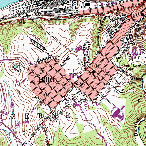 Topographic Map of Hiller Post Office, PA