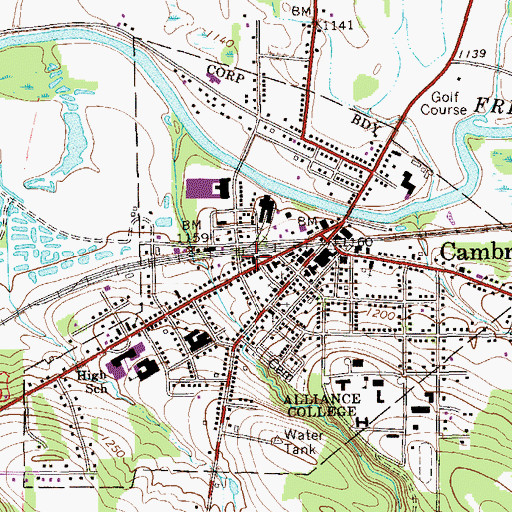 Topographic Map of Cambridge Springs Post Office, PA
