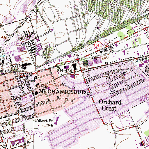 Topographic Map of Mechanicsburg Post Office, PA