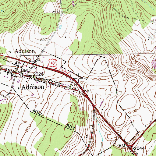 Topographic Map of Addison Post Office, PA