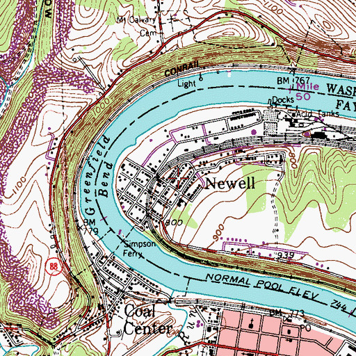 Topographic Map of Newell Post Office, PA