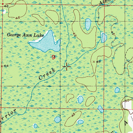 Topographic Map of Athena Warrior Creek, FL