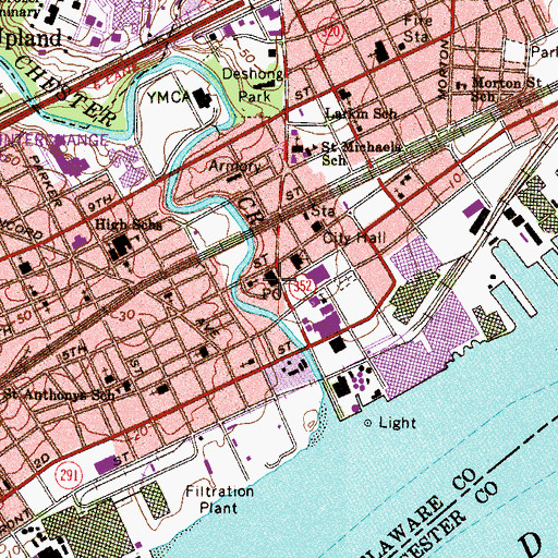 Topographic Map of Chester Post Office, PA