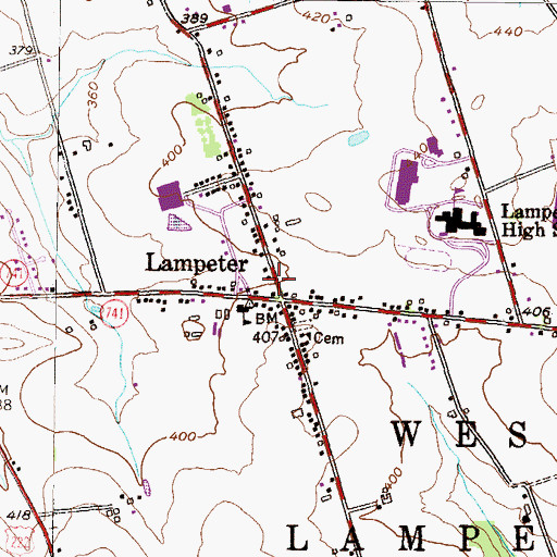 Topographic Map of Lampeter Post Office, PA