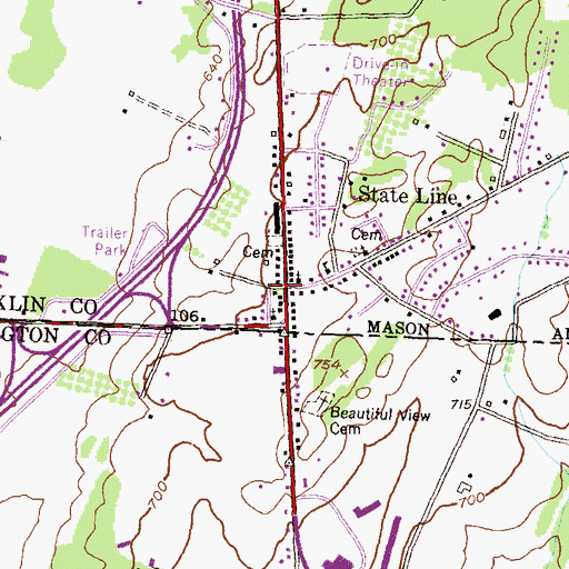 Topographic Map of State Line Post Office, PA