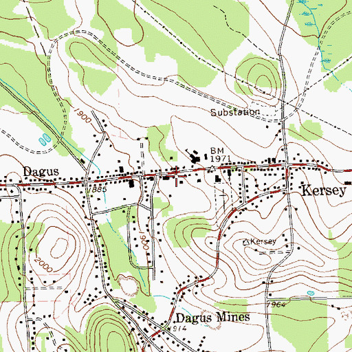 Topographic Map of Kersey Post Office, PA