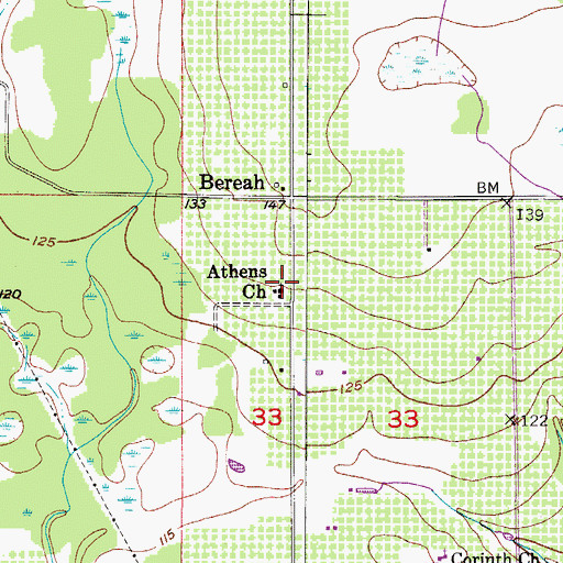 Topographic Map of Athens Church, FL
