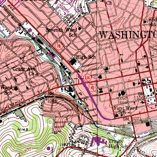 Topographic Map of Washington Post Office, PA