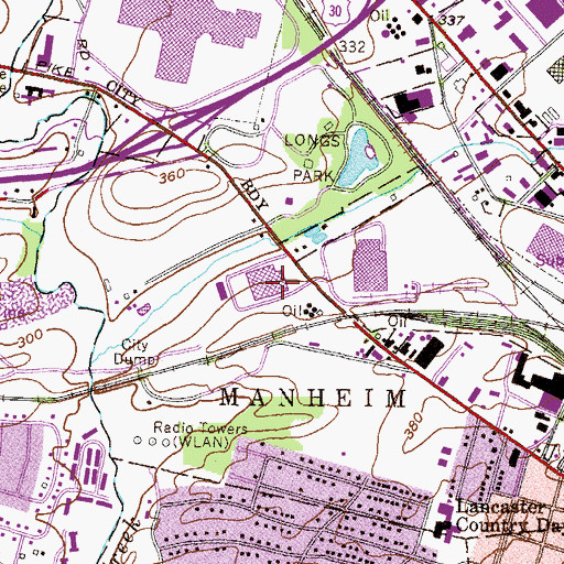 Topographic Map of Lancaster Post Office, PA