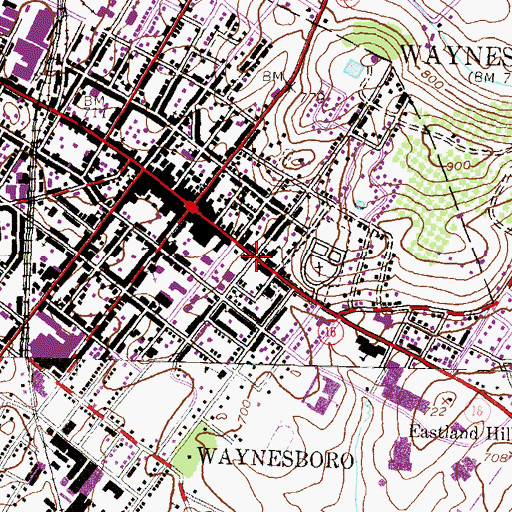 Topographic Map of Waynesboro Post Office, PA