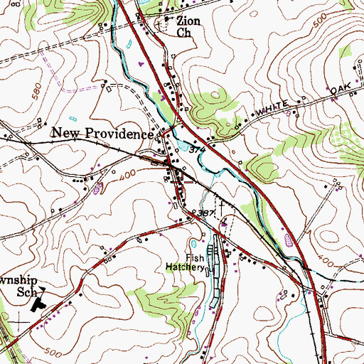 Topographic Map of New Providence Post Office, PA