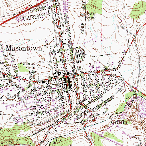 Topographic Map of Masontown Post Office, PA