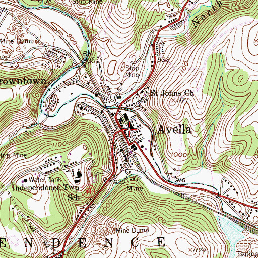 Topographic Map of Avella Post Office, PA