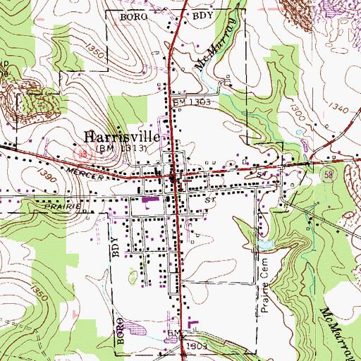 Topographic Map of Harrisville Post Office, PA