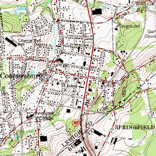 Topographic Map of Coopersburg Post Office, PA