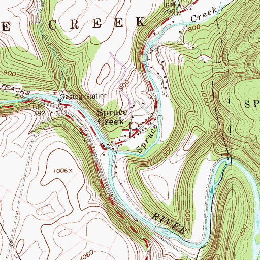 Topographic Map of Spruce Creek Post Office, PA
