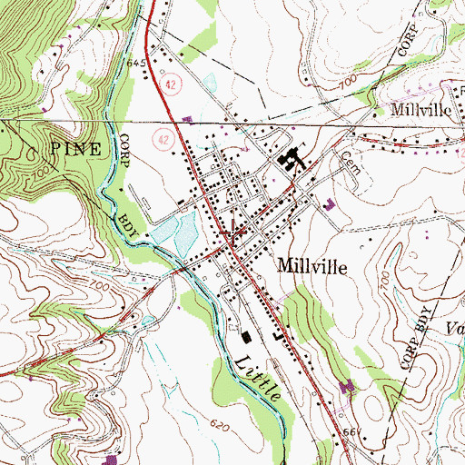 Topographic Map of Millville Post Office, PA