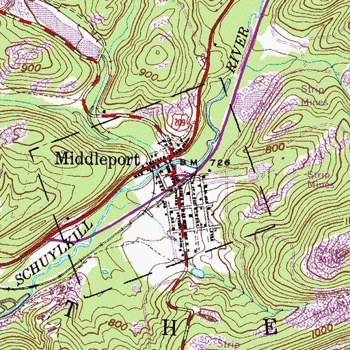 Topographic Map of Middleport Post Office, PA