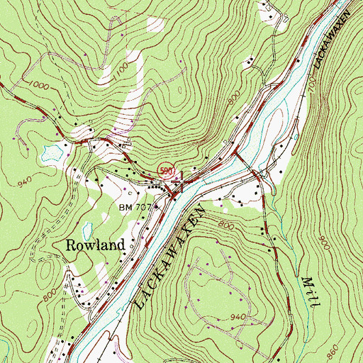 Topographic Map of Rowland Post Office, PA