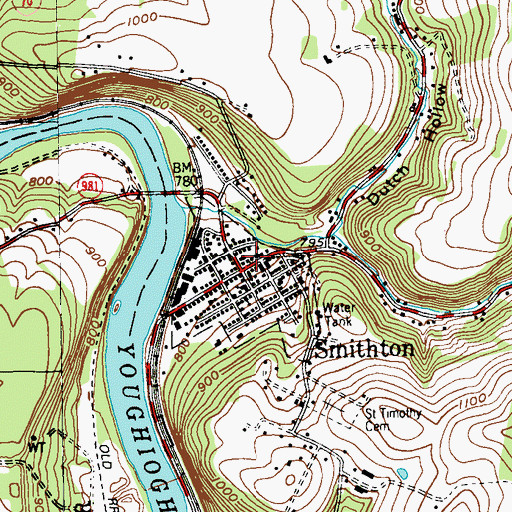 Topographic Map of Smithton Post Office, PA