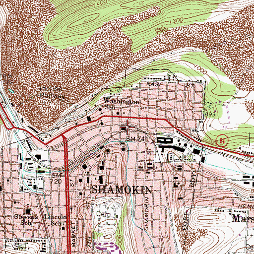 Topographic Map of Shamokin Post Office, PA