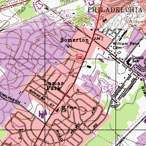 Topographic Map of Somerton Station Post Office, PA