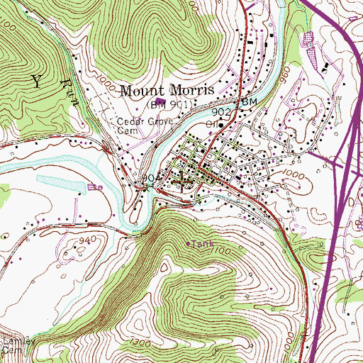 Topographic Map of Mount Morris Post Office, PA