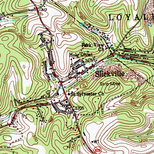 Topographic Map of Slickville Post Office, PA