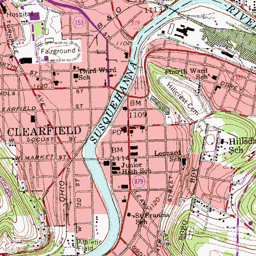 Topographic Map of Clearfield Post Office, PA