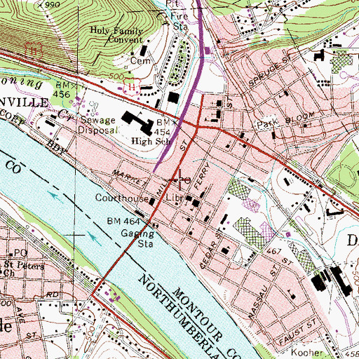 Topographic Map of Danville Post Office, PA