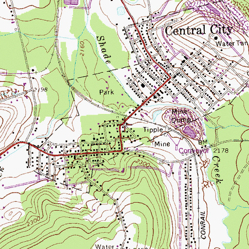 Topographic Map of Central City Post Office, PA