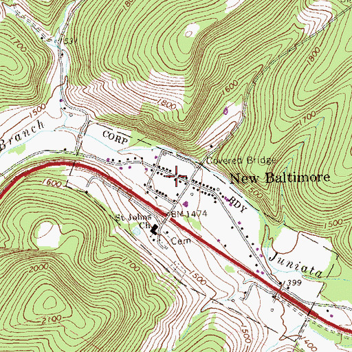 Topographic Map of New Baltimore Post Office, PA