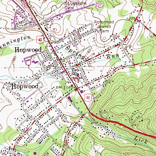 Topographic Map of Hopwood Post Office, PA
