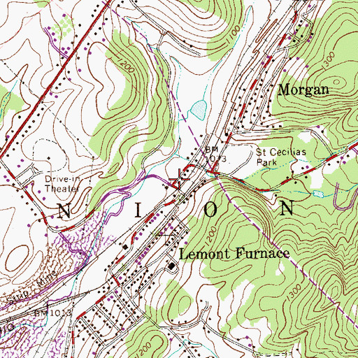 Topographic Map of Lemont Furnace Post Office, PA