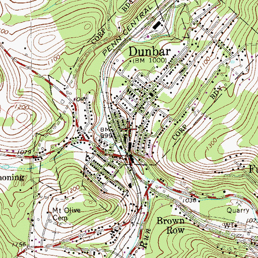 Topographic Map of Dunbar Post Office, PA