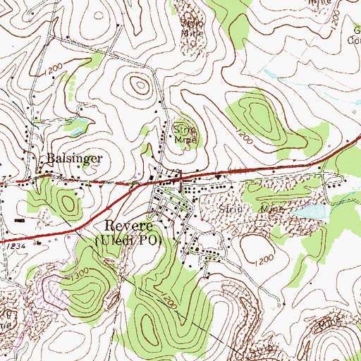 Topographic Map of Uledi Post Office, PA