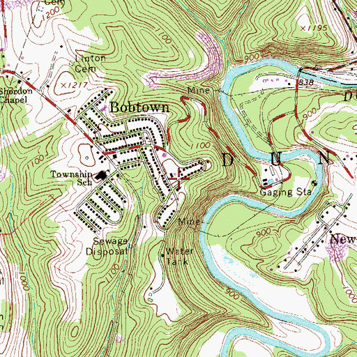 Topographic Map of Bobtown Post Office, PA