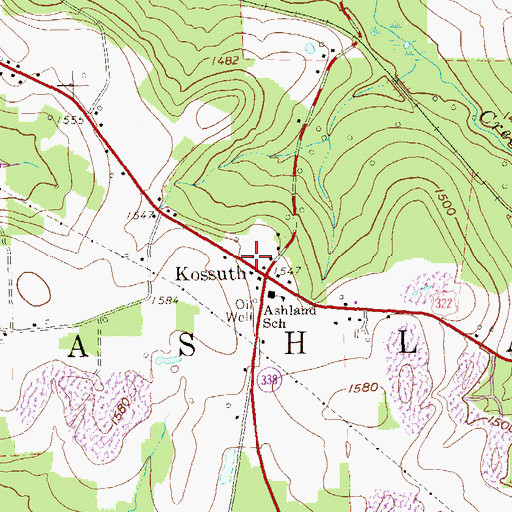 Topographic Map of Kossuth Post Office, PA