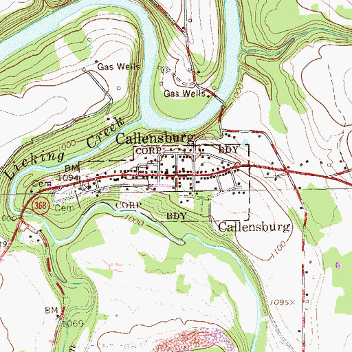 Topographic Map of Callensburg Post Office, PA