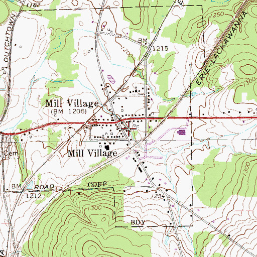 Topographic Map of Mill Village Post Office, PA