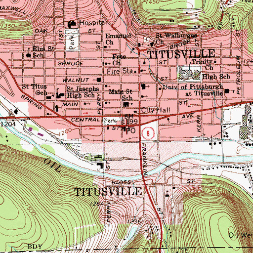Topographic Map of Titusville Post Office, PA