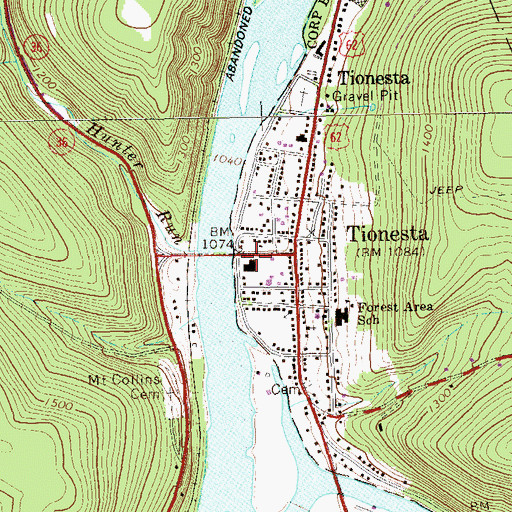 Topographic Map of Tionesta Post Office, PA