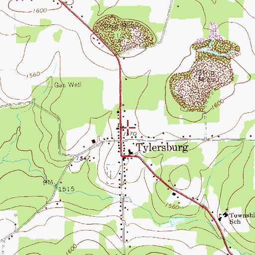 Topographic Map of Tylersburg Post Office, PA