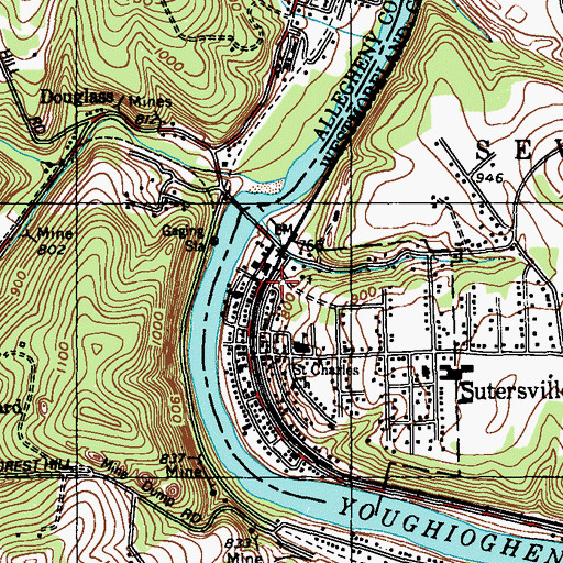 Topographic Map of Sutersville Post Office, PA