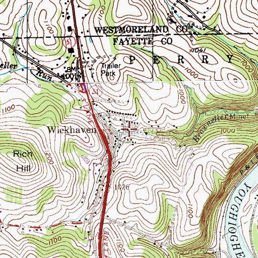 Topographic Map of Wickhaven Post Office, PA