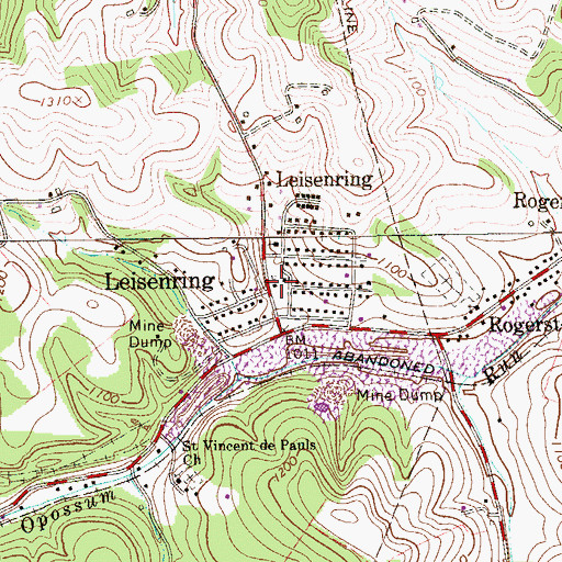Topographic Map of Leisenring Post Office, PA