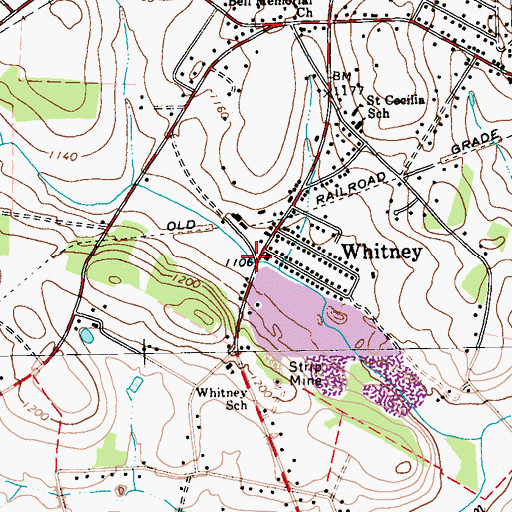 Topographic Map of Whitney Post Office, PA