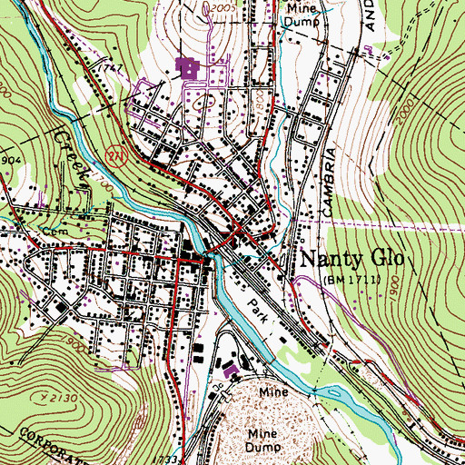 Topographic Map of Nanty Glo Post Office, PA
