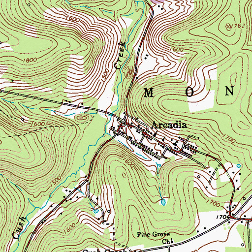 Topographic Map of Arcadia Post Office, PA