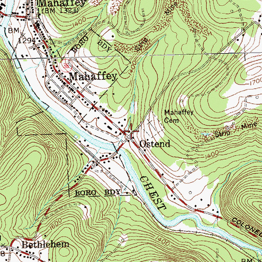 Topographic Map of Mahaffey Post Office, PA